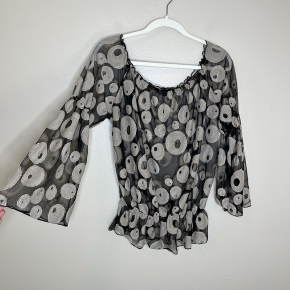 Mechant Tops - Women Blouse Sheer Boho Witchy Whimsigoth Y2K See Through Festival Relax Polka D
